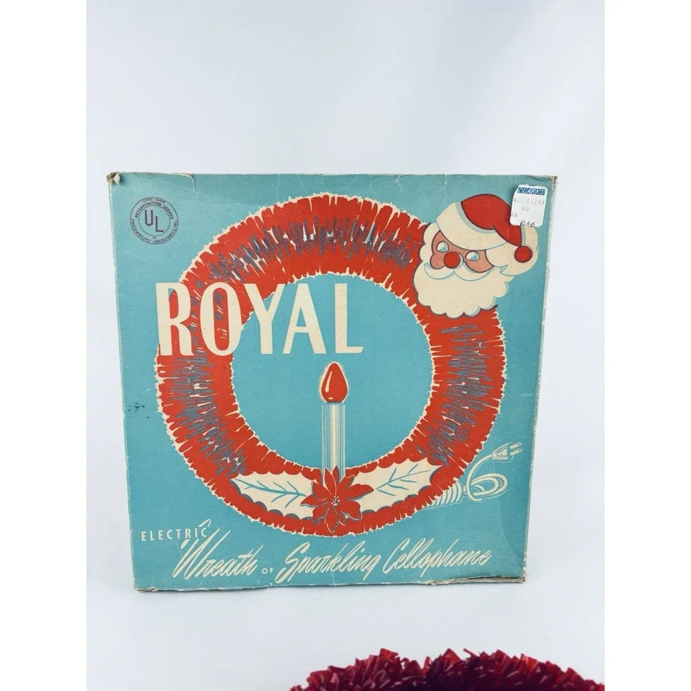 Vintage Royal Electric Wreath of Red Sparkling Cellophane Light Christmas Works!